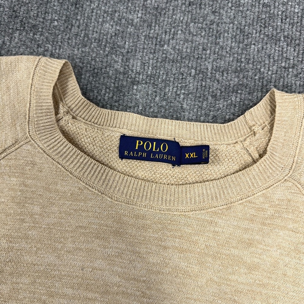 Polo Ralph Lauren Sweater Men 2XL Beige Cream Crewneck Soft Cotton Raglan - Picture 6 of 10